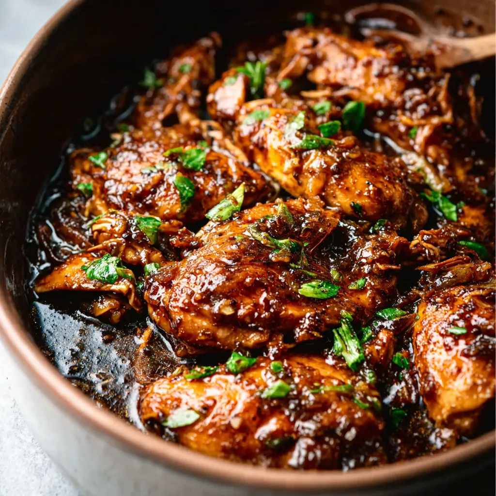 Honig-Knoblauch-Hähnchen im Slow Cooker. Ein einfaches Rezept für ein Abendessen unter der Woche.
