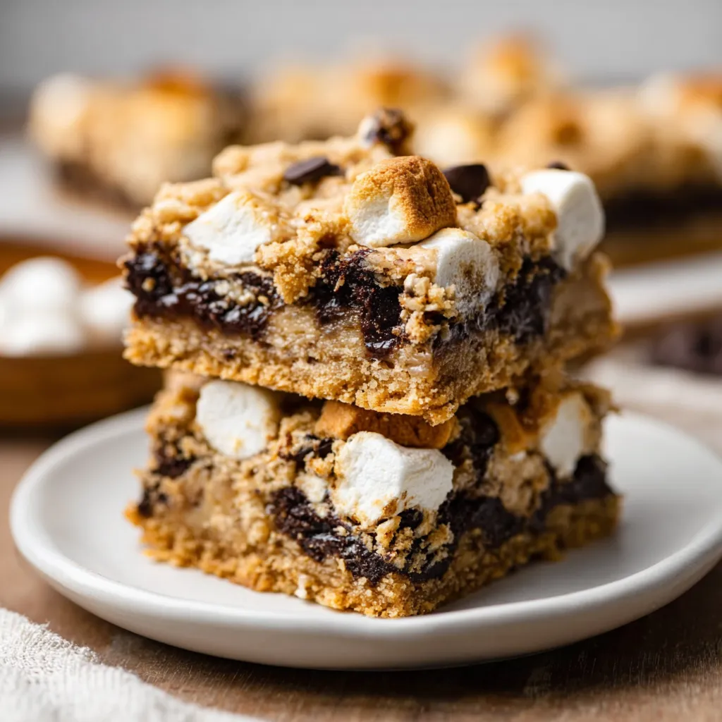 Nahaufnahme von klebrigen S'mores-Keksen, Marshmallows und schmelzender Schokolade.